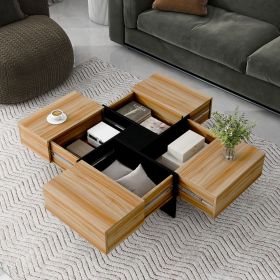 ON-TREND Unique Design Coffee Table with 4 Hidden Storage Compartments, Square Cocktail Table with Extendable Sliding Tabletop