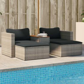 5 Piece Patio Sofa Set with Cushions Gray Poly Rattan Acacia