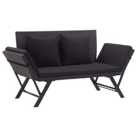 Patio Bench with Cushions 69.3" Black Poly Rattan