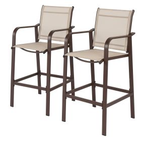 2pcs Wrought Iron Brown Frame Beige Cloth Surface Garden Bar Chair RT