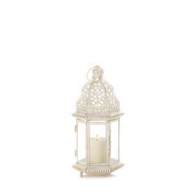 Rustic Small White Lantern with Distressed Finish