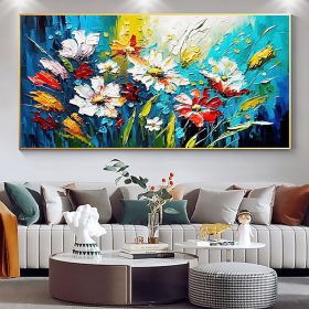 Handmade Oil Painting Canvas Wall Art Decor Original Colorful Blooming Flower painting Abstract Floral Painting for Home Decor (size: 75X150CM)