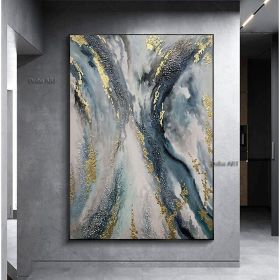 Handmade Oil Painting Canvas Wall Art Decoration Abstract Art Painting Gold Foil Streamer for Home Living Room hallway bedroom luxurious decorative pa (size: 60X90cm)