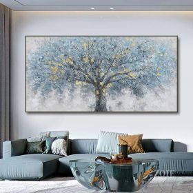 Hand Painted Oil Painting Oil Painting on Canvas Tree Blue Abstract Trees Landscape Modern Oil Painting Original Hand Painted Painting Modern Art (Style: 01, size: 50X100cm)