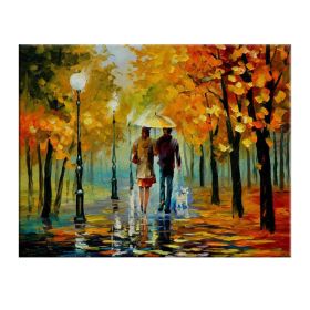 Landscape oil painting rain light street scenery lovers art canvas painting living room corridor office home decoration mural (size: 70X140cm)