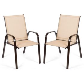 2 Pieces Patio Outdoor Dining Chair with Armrest (Color: Beige)