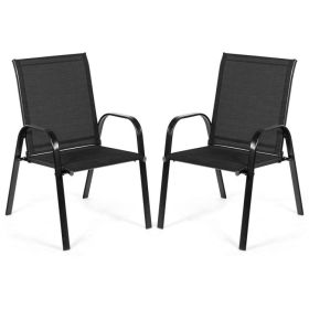 2 Pieces Patio Outdoor Dining Chair with Armrest (Color: Black)