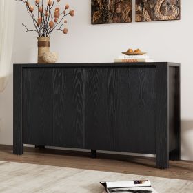 Retro 4-door Sideboard with Distressed Finish and Adjustable Shelves for Dining Room,Kitchen,and Living Room (Color: Black, Material: MDF,Rubber Wood)