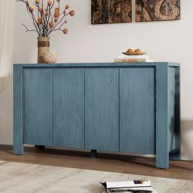 Retro 4-door Sideboard with Distressed Finish and Adjustable Shelves for Dining Room,Kitchen,and Living Room (Color: Navy, Material: MDF,Rubber Wood)