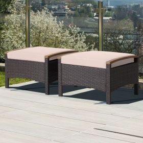 Set of 2 Fade-Resistant Wicker Patio Ottoman (Color: Brown)