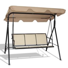 3 Person Steel Frame Patio Swing with Polyester Angle and Adjustable Canopy (Color: Brown)