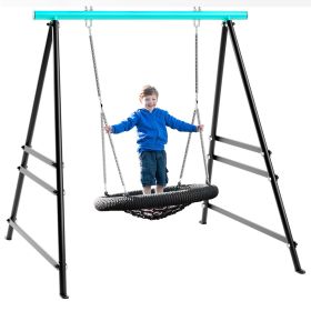 Metal Swing Stand Swing Sets for Backyard,Powder Coated Swing Frame of Swing Set with Extra Side Bars (Color: Blue)